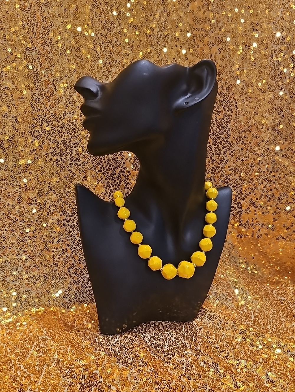 Yellow Beaded Bauble Costume Necklace - Picture 2 of 5